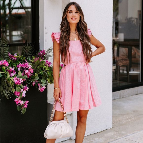 Vici Dresses & Skirts - VERNA COTTON RUFFLE BABYDOLL DRESS - PINK